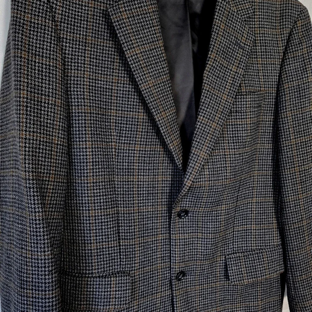 Jos A Bank Mens 40R Houndstooth Wool Blazer Sport Coat 2 Button Brown Gray Green